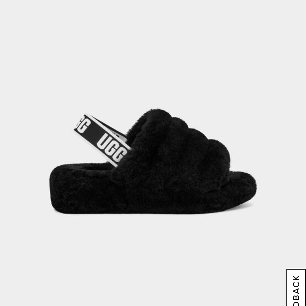 UGG FLUFF YEAH SLIDE IN BLACK SIZE 8 BLACK COLOR